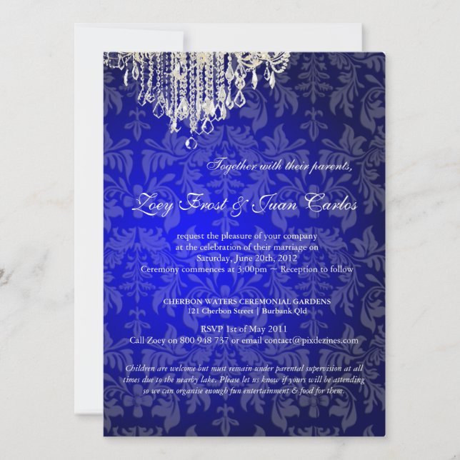 PixDezines crystal chandelier/baroque damask Invitation (Front)