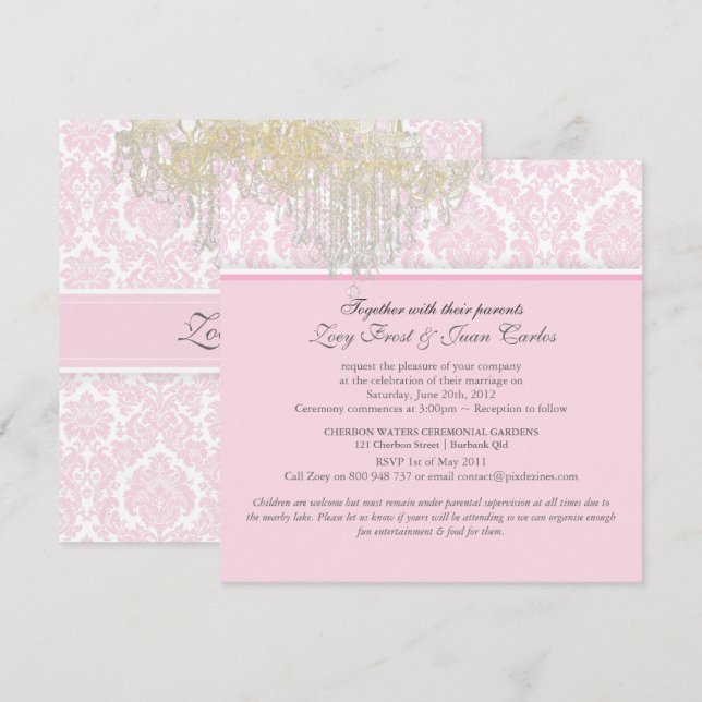 PixDezines Crystal Chandelier + Moiré Damask Invitation (Front/Back)