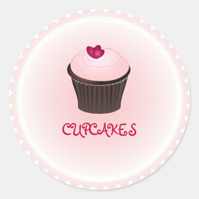PixDezines cupcake/red hearts Classic Round Sticker (Front)