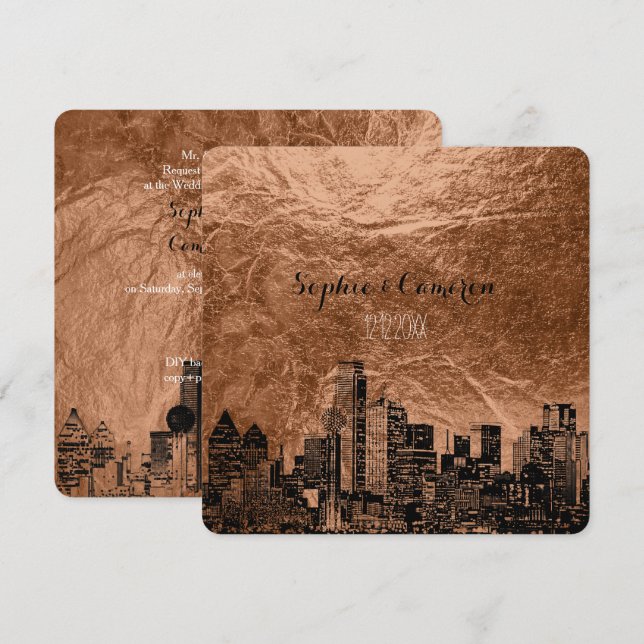 PixDezines Dallas Sketched/faux copper background Invitation (Front/Back)