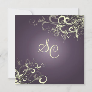 PixDezines Dark Purple Plum Vanilla Swirls Invitation