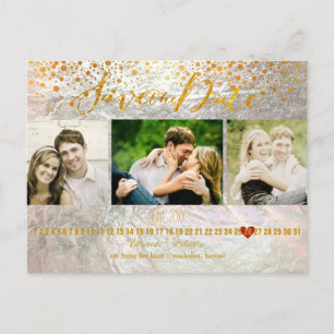 PixDezines dazzled/faux foil/photos save the date Announcement Postcard