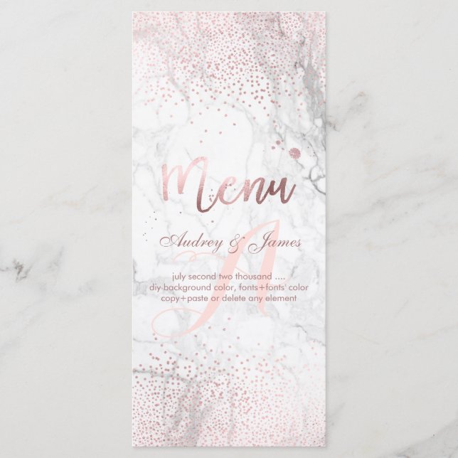 PixDezines Dazzled Faux Rose Gold+Marble Menu (Front)