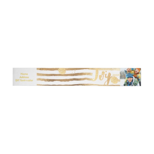 PixDezines dazzled gold stripes/holiday joy Wraparound Address Label (Individual)