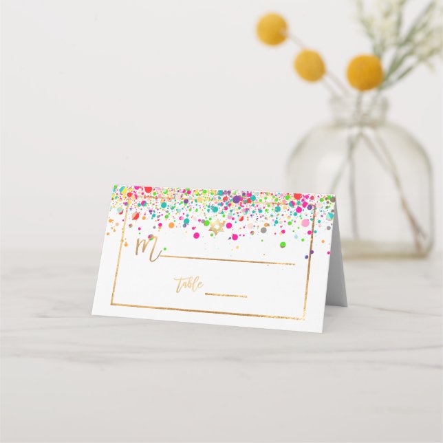 PixDezines Dazzled/Rainbow Confetti/Star of David Place Card (Front)