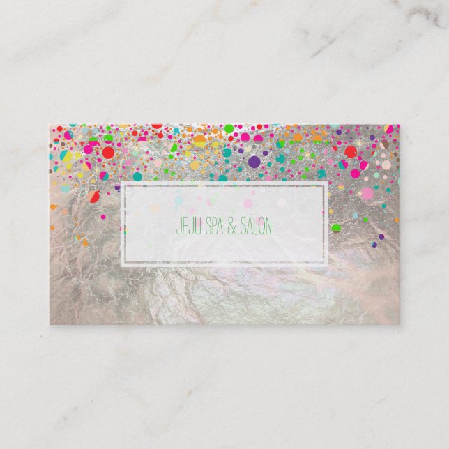PixDezines dazzled/rainbow/faux silver Business Card (Front)