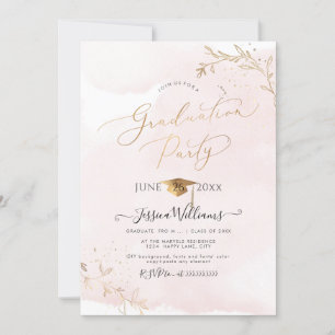 PixDezines Delicate Gold Foliage Graduation Invitation