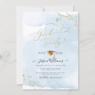 PixDezines Delicate Gold Foliage Graduation Invitation