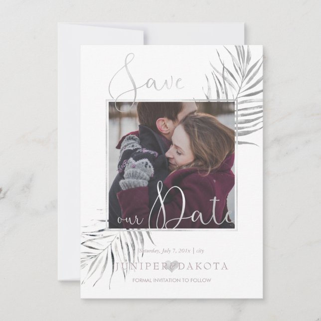 PixDezines DELICATE LOVE+PALM FRONDS Save The Date (Front)
