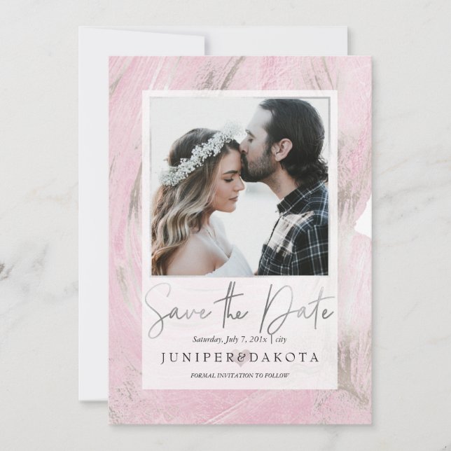 PixDezines Desert Stone Blush Pink Silver Invitation (Front)