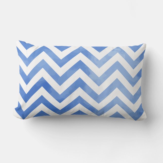 PixDezines digital watercolor chevron/blue Lumbar Pillow (Front)