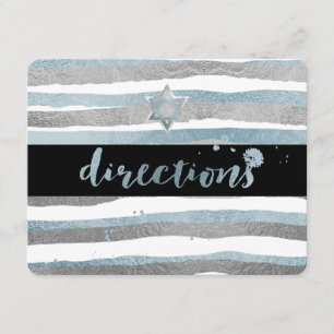 PixDezines directions/silver/blue/stripes/mitzvah Enclosure Card