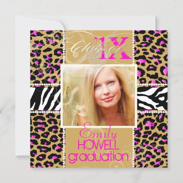 PixDezines diy 2012 Grads, pink cheetah+zebra Invitation (Front)