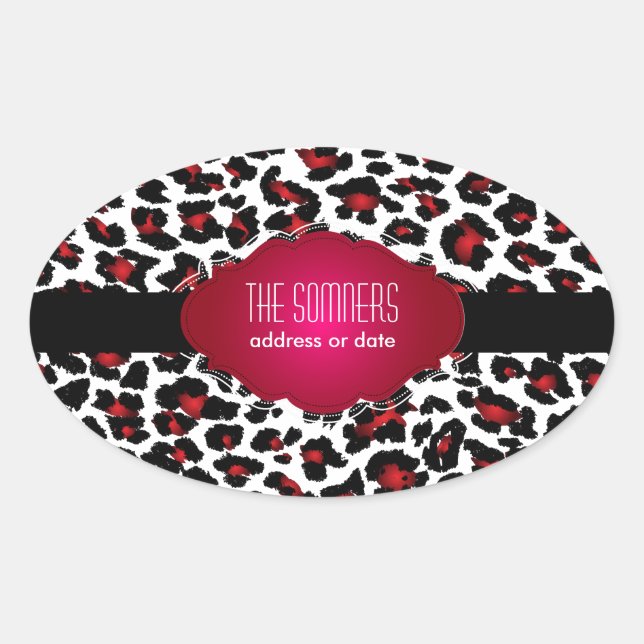 PixDezines DIY background colour/red cheetah Oval Sticker (Front)