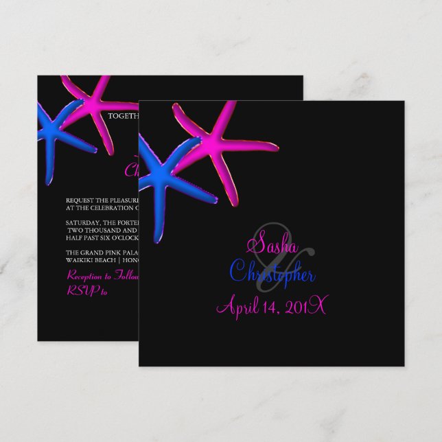 PixDezines diy background/Neon Starfish/Beach Invitation (Front/Back)