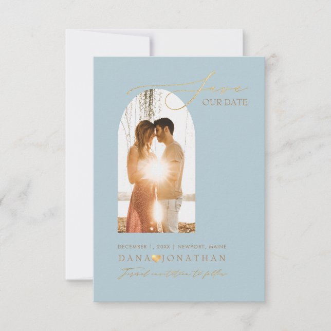 PixDezines DIY colour Arch Frame Dusty Blue Save T Save The Date (Front)