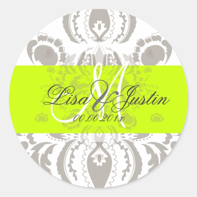 PixDezines diy colour/damask wedding Classic Round Sticker (Front)
