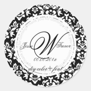 PixDezines diy colour/doilie style monogram Classic Round Sticker