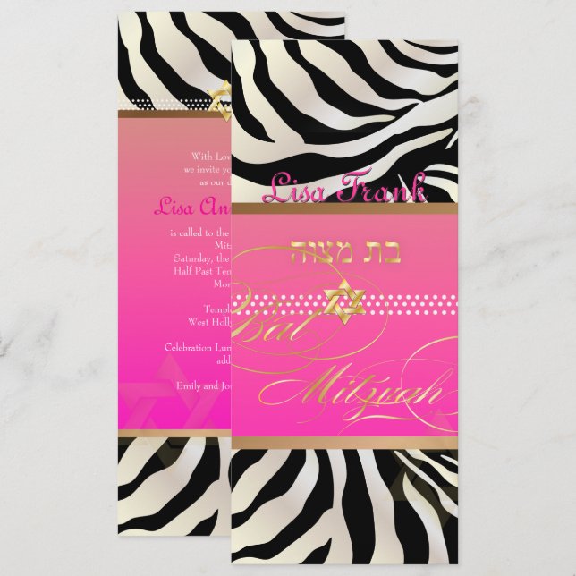 PixDezines DIY colour/natural Zebra, Bat Mitzvah Invitation (Front/Back)
