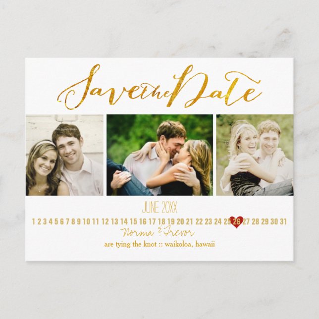 PixDezines DIY colour/save the date/gold script Announcement Postcard (Front)