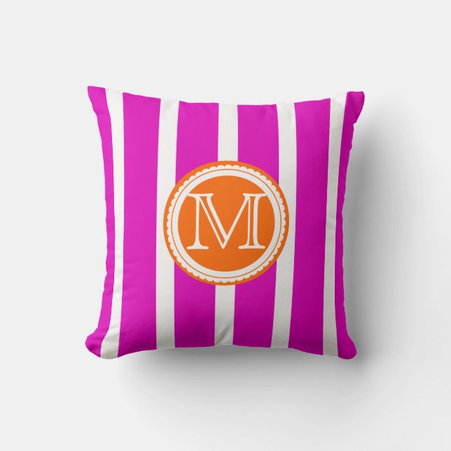 PixDezines DIY colour stripes/monogram Throw Pillow (Front)