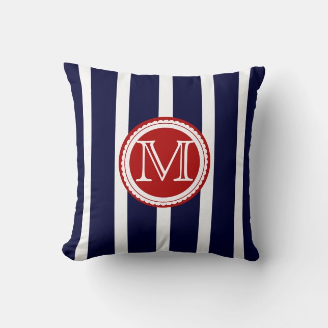 PixDezines DIY colour stripes/monogram Throw Pillow (Front)
