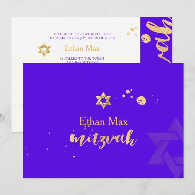 PixDezines DIY colour/Stylish Script/Bar Mitzvah Invitation (Front/Back)