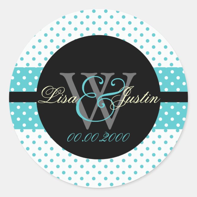 PIxDezines DIY colours, Dots et al./blue+black Classic Round Sticker (Front)