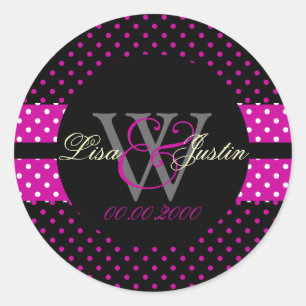 PIxDezines DIY colours, Dots et al./neon pink+blac Classic Round Sticker