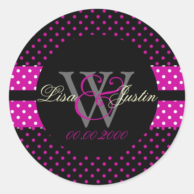 PIxDezines DIY colours, Dots et al./neon pink+blac Classic Round Sticker (Front)
