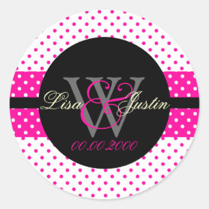 PIxDezines DIY colours, Dots et al./pink+black Classic Round Sticker