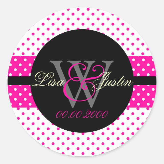 PIxDezines DIY colours, Dots et al./pink+black Classic Round Sticker (Front)