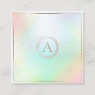 PixDezines DIY Faux Silver Monogram Holographic Square Business Card