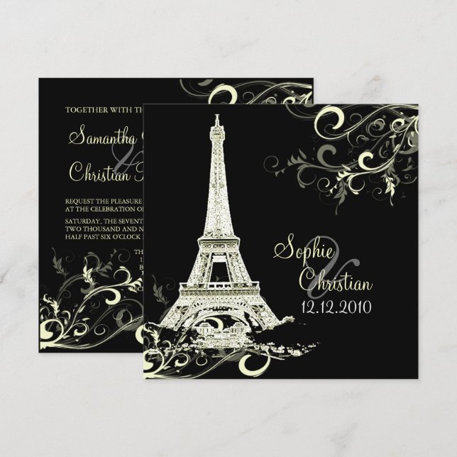 PixDezines DIY LA TOUR EIFFEL+SWIRLS/LUXE PAPER Invitation (Front/Back)