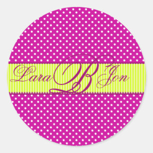 PixDezines DIY Polkadots/lime green+fuschia Classic Round Sticker