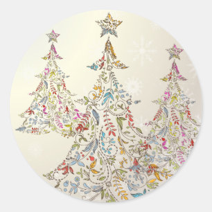 PixDezines DIY retro christmas trees Classic Round Sticker