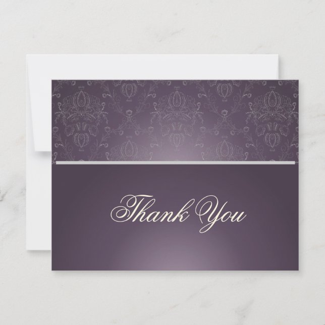 PixDezines Dolcè Damask / Plum+Ivory Grey Thank You Card (Front)