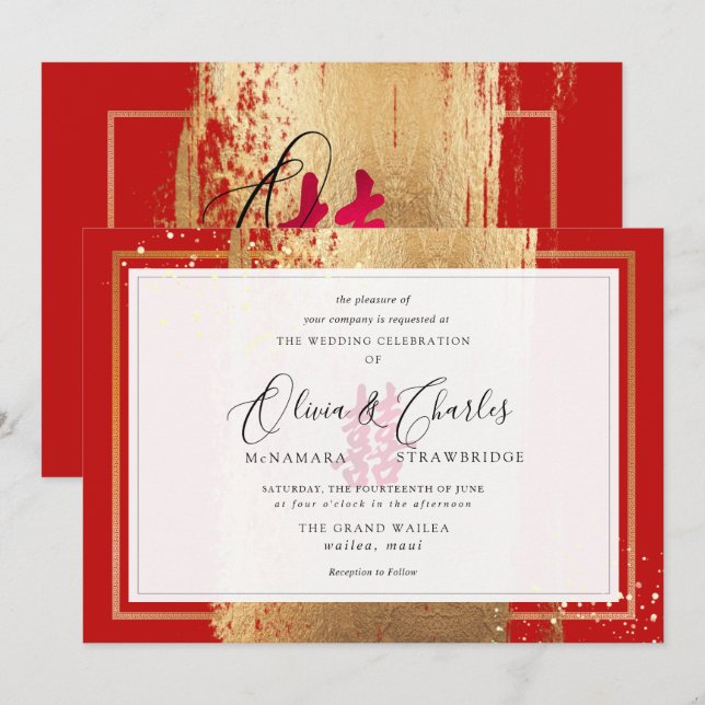 PixDezines Double Happiness, Faux Gold Invitation (Front/Back)