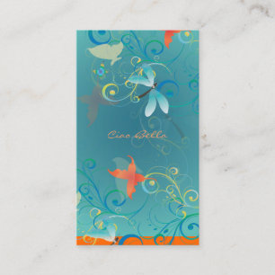 PixDezines Dragonflies Butterflies Rainbow Swirls Business Card