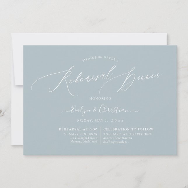 PixDezines Dusty Blue Minimalist Rehearsal Dinner Invitation (Front)