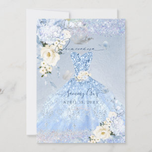PixDezines Dusty Blue Roses Quinceanera Dress Invitation