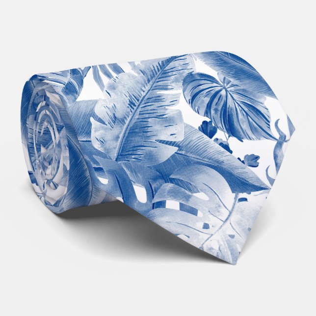 PixDezines Dusty Blue Tropical Foliage Tie (Rolled)