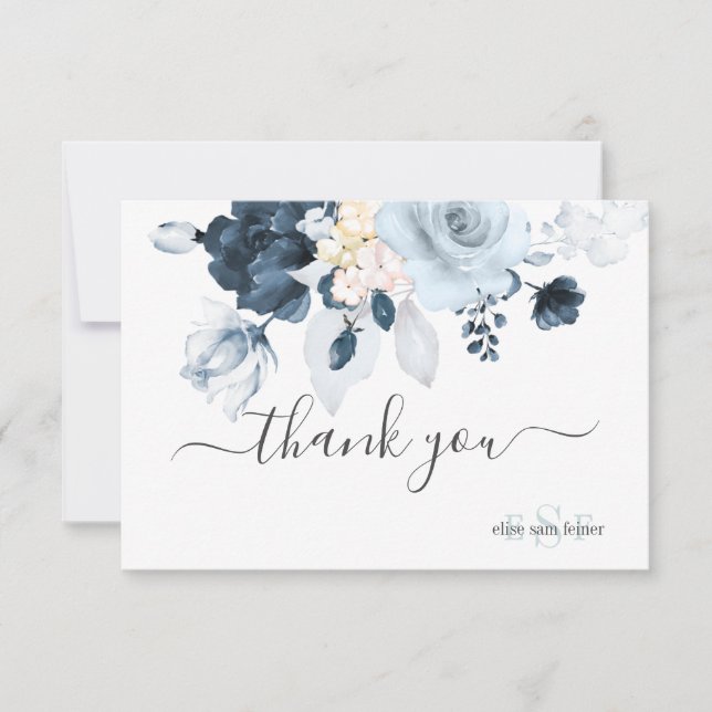 PixDezines Dusty Navy Blue Roses Thank You Card (Front)