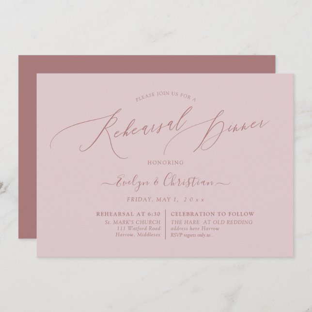 PixDezines Dusty Rose Minimalist Rehearsal Dinner Invitation (Front/Back)