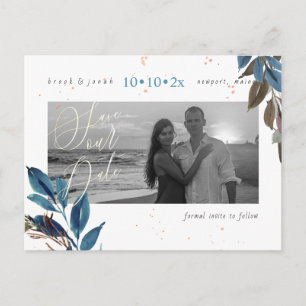 PixDezines Dusty Teal Foliage Save our Date Postcard