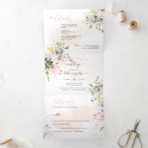PixDezines Elegant Blush Pink Eucalyptus Tri-Fold Invitation