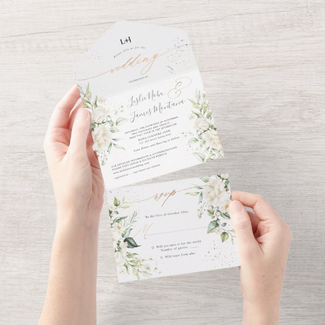 PixDezines Elegant Creamy White Roses All In One Invitation (Tearaway)