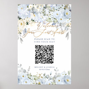 PixDezines Elegant Dusty Blue Hyde QR Seating Poster
