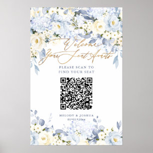 PixDezines Elegant Dusty Blue Hyde QR Seating Poster