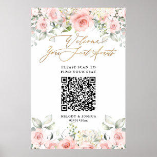 PixDezines Elegant Dusty Blush Roses QR Seating Poster